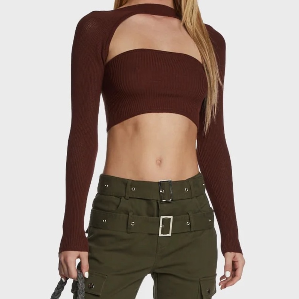 The Kript LUELLE Brown Long Sleeve Crop Top medium